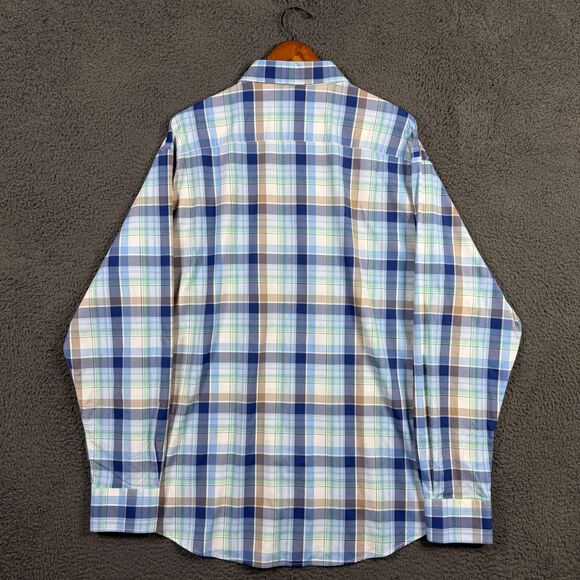 Peter Millar Shirt Mens XXL Blue Plaid Crown Sport Lightweight Stretch Button Up - Picture 9 of 14